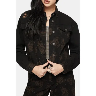 Disturbia Hexborn Baba Yaga Spliced Denim Jacket In Black