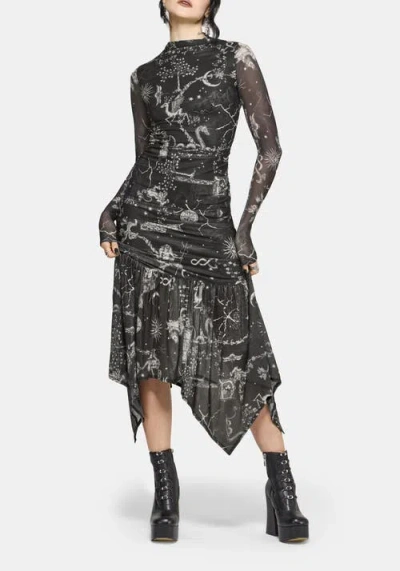 Disturbia Isolde Medieval Map Mesh Midaxi Dress In Black