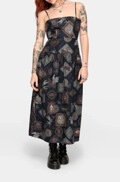 Disturbia Kleo Relics Cotton Print Cami Midi Dress In Black