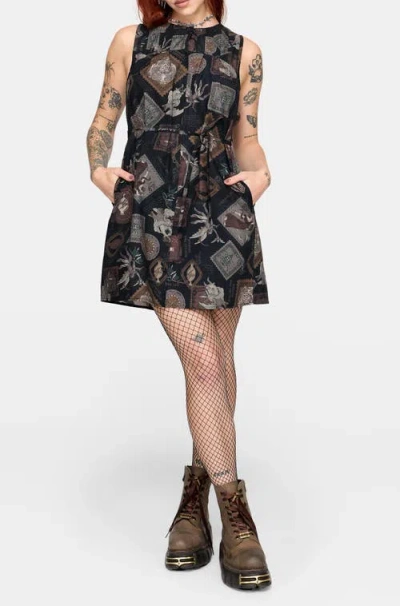 Disturbia Kleo Relics Pleated Mini Dress In Black