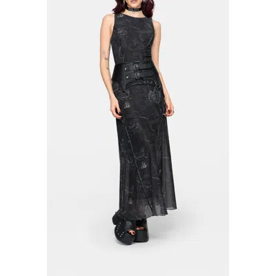 Disturbia Kosmara Map Print Mesh Maxi Dress In Black