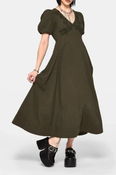 Disturbia Limos Dobby Midi Dress In Green