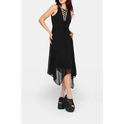Disturbia Luciana Lace Up Neck Chiffon Midi Dress In Black