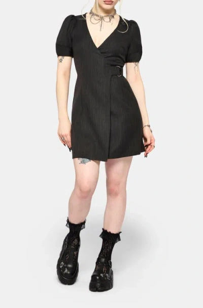 Disturbia Meliora Wrap Embroidered Mini Dress In Black