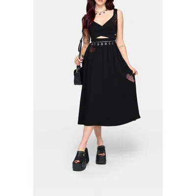 Disturbia Mireth Embroidered Wrap Front Midi Dress In Black