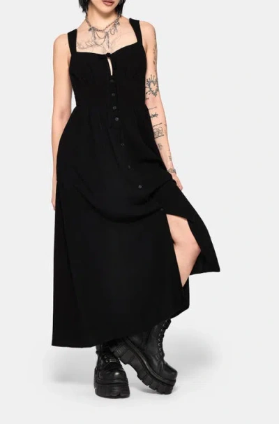 Disturbia Miseria Shirred Button Up Maxi Dress In Black