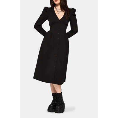 Disturbia Morag Button Up Cotton Midi Dress In Black