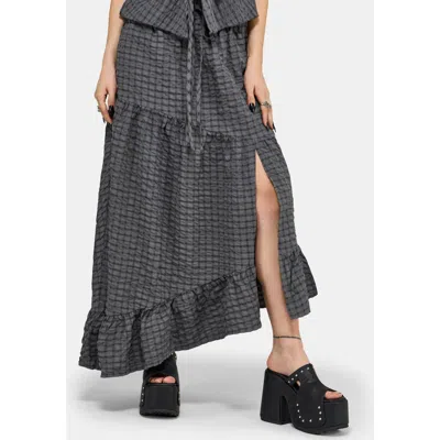 Disturbia Nimira Check Asymmetrical Maxi Skirt In Gray