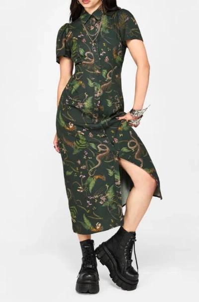 Disturbia Noctaris Print Fitted Midi Shirt Dress In Black