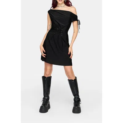 Disturbia Noctavia Cowl Neck Lace Up Mini Dress In Black