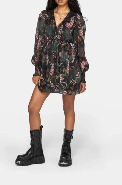 Disturbia Noctua Chiffon Long Sleeve Mini Dress In Black