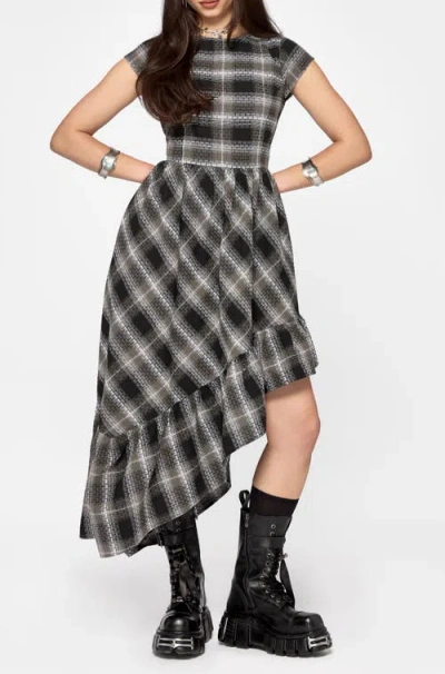 Disturbia Noemi Check Asymmetric Ruffle Maxi Dress In Black