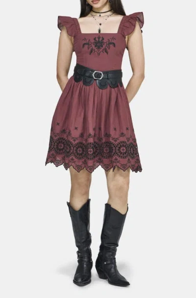 Disturbia Noirette Broderie Mini Dress In Black