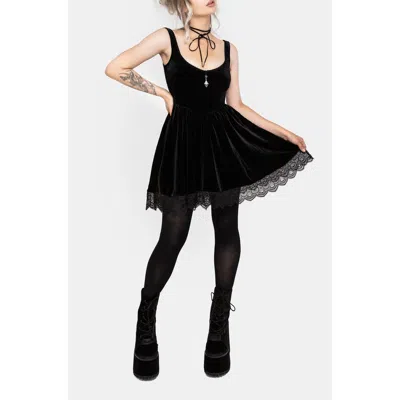 Disturbia Orbweb Lace Hem Velour Mini Dress In Black