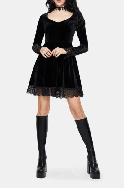 Disturbia Orbweb Long Sleeve Velour Mini Dress In Black