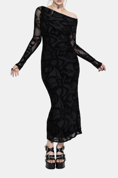 Disturbia Paleo Flocked Mesh Maxi Dress In Black