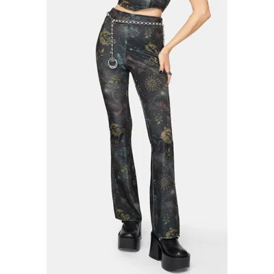 Disturbia Phoenix Dragon Velour Flare Trouser In Green