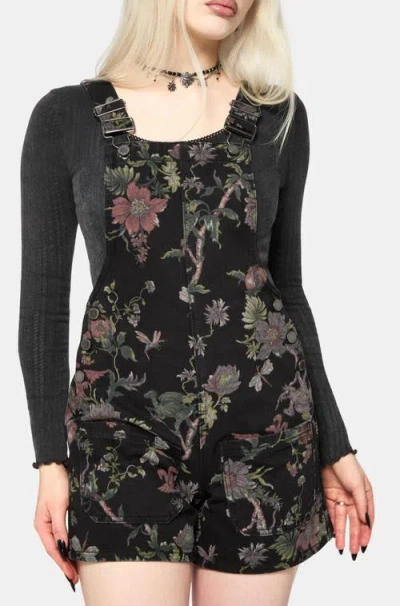 Disturbia Poison Eden Print Denim Dungaree Overall In Black