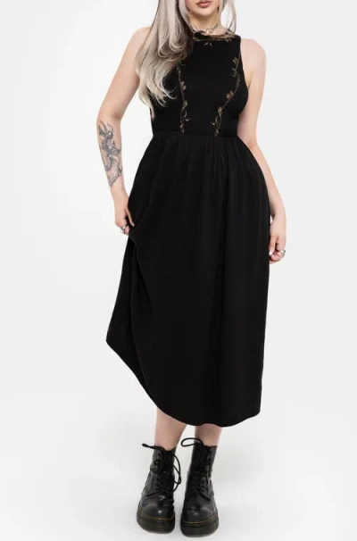 Disturbia Rootweave Embroidered Midi Dress In Black