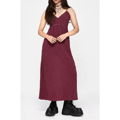 Disturbia Rue Stripe Voile Cami Maxi Dress In Burgundy