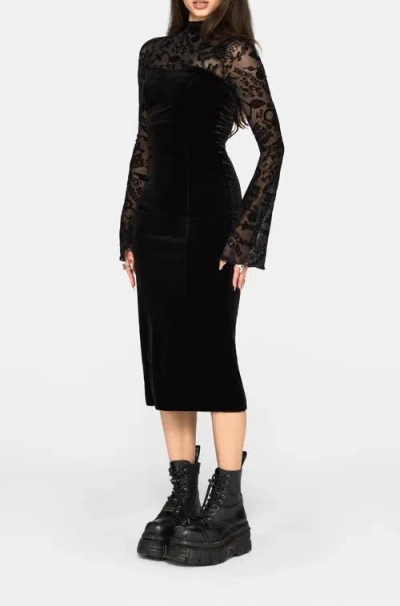 Disturbia Sanct Flocked Bodycon Velour Midi Dress In Black