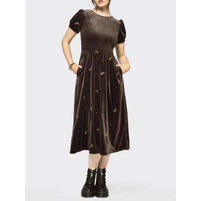 Disturbia Seraphine Dragonfly Velour Midi Dress In Brown
