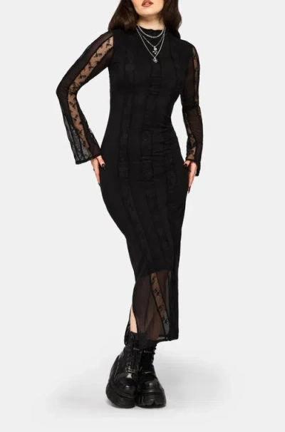Disturbia Shesha Mesh Floral Midi Dress In Black