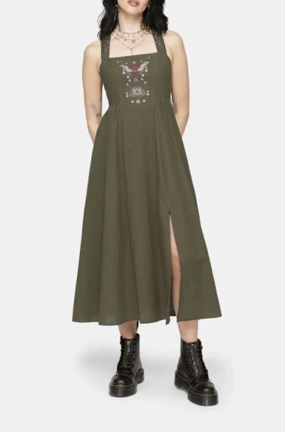 Disturbia Siora Folklore Embroidered Midi Dress In Green