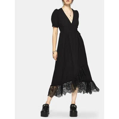 Disturbia Sorelle Lace Hem Wrap Midaxi Dress In Black