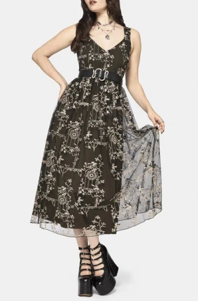 Disturbia Stellar Vine Embroidery Midaxi Dress In Black