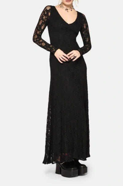 Disturbia Stray Lace Long Sleeve Maxi Dress In Black