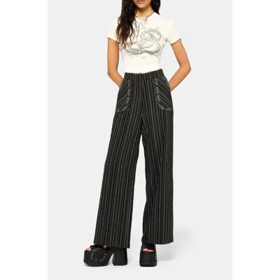 Disturbia Tate Stripe Wide Leg Trousers In Black