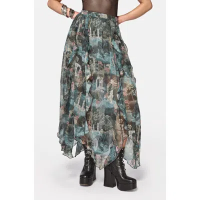 Disturbia Thalassa Print Hanky Hem Midi Skirt In Blue