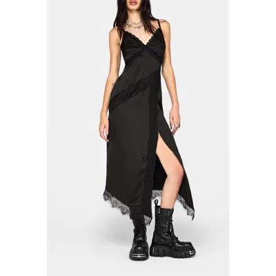 Disturbia Tova Lace Trim Asymmetric Midi Dress In Black