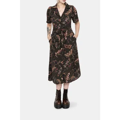 Disturbia Whispen Moth Print Midi Shirt Dress In Green