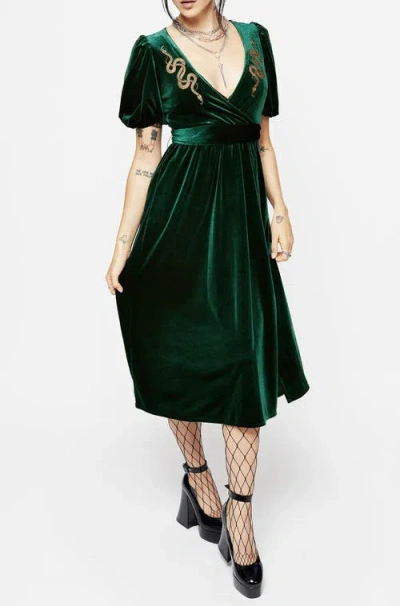 Disturbia Zarina Velour Applique Midi Wrap Dress In Green