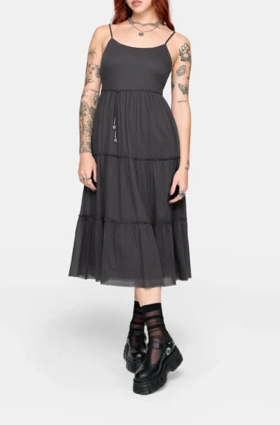 Disturbia Zyra Tiered Midi Dress In Charcoal