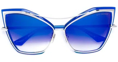 Pre-owned Dita Creature 22035 C Blu-slv-62 Women Sunglasses Cateye Blue Silver Mirror In Gray