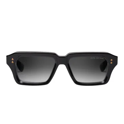 Dita Detron Rectangular Frame Sunglasses With Gold Detailing In Black