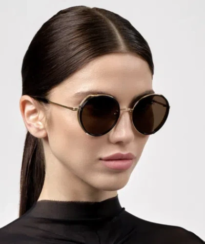 Pre-owned Dita Dts532-52-01-z Lageos Black - Gold W Sunglasses In Brown