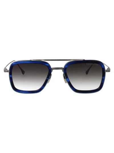 Dita Eyewear Ferragamo Black Leather Estrella 95 Sandals In Blue