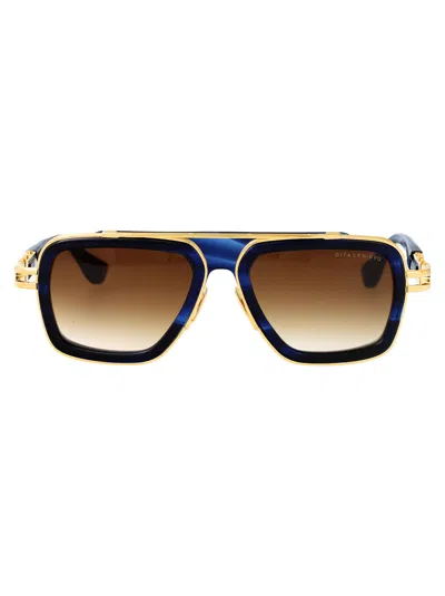 Dita Eyewear Blue Swirl - Yellow Gold W Dark Brown To Clear Gradient Acetate+metal Sunglasses