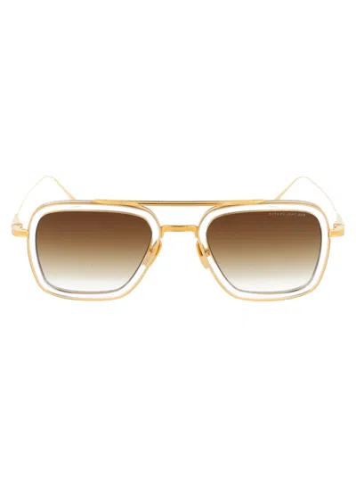 Dita Eyewear Clear Crystal - Yellow Gold Gradient Titanium Sunglasses In Brown