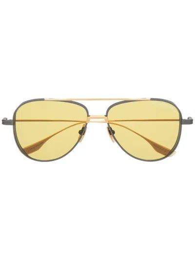 Dita Eyewear Gold Tone Subsystem Aviator Sunglasses In Blk/ Gld Black Iron Yellow Gold W/ Golden Amber