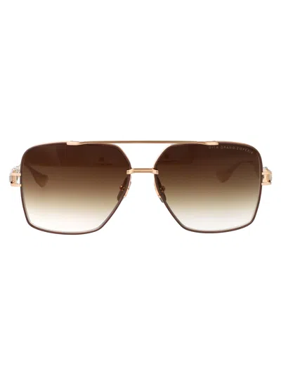 Dita Grand-emperik Sunglasses In Brushed White Gold - Capuccino W/brown To Clear Gradient