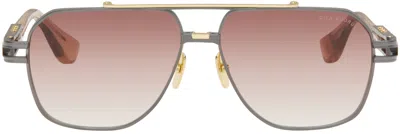 Dita Gunmetal & Gold Kudru Sunglasses In Black Iron/gold