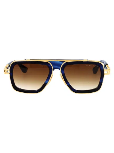 Dita Lxn-evo Sunglasses In Blue Swirl - Yellow Gold W Dark Brown To Clear Gradient