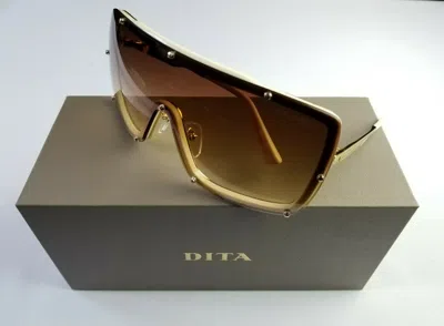 Pre-owned Dita Raygun 23003b-153 Titanium 18k Gold Ivory Bone Shield Sunglasses Made Japan In Brown