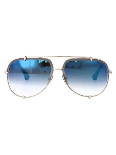 Dita Sunglasses In Silver W/ Dark Grey To Clear - Soft Blue Mirror - Ar