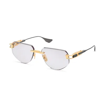 Dita Sunglasses Geometric Rimless, Yellow Gold And Black Iron Frame And Grey To Transparent Gradient Lens In Multi